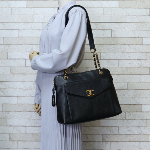 CHANEL Caviar skin Mini Chain Logo Gold Metal 2WAY Shoulder Bag Handbag Random number AS3980 black